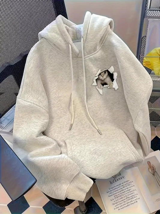 Grey British Cat Hoodie For Women