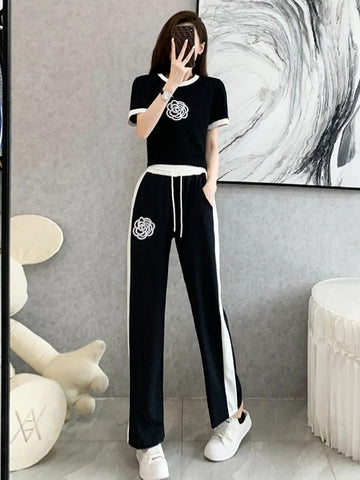 Black White Line Night Suit For Woman