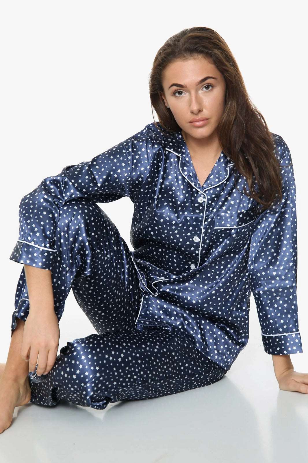 Blue With White Star Pj Set For Woman