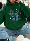 Blue Butterfly Printed Hoodies For Woman