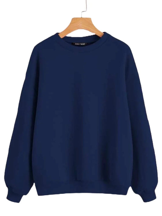 Navy Blue Basic Sweat Shirt For Women