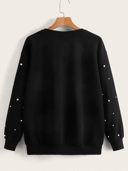 Black Pearls Beaded Sweatshirt For Women