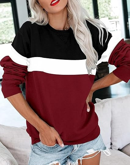 Maroon White Black Sweatshirt For Women