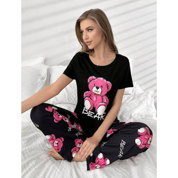 Bear Print Night Suit For Woman