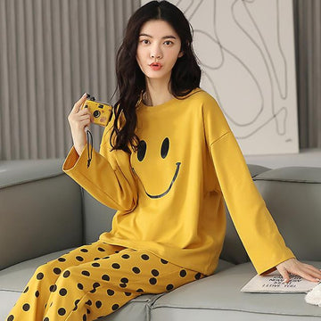 Yellow Smile Face Night Suit For Woman