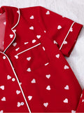 Romantic Red Heart Print Pajama Set for woman