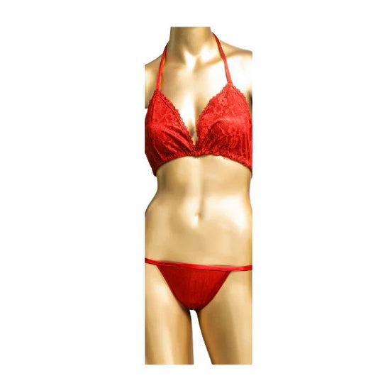 Red & Black Lace Gown with Bikini Set - Premium Nightwear for Women