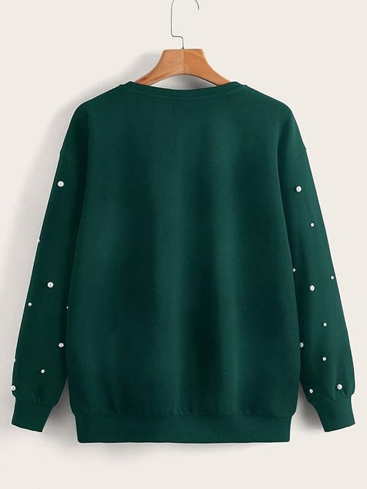 Green Pearls Beaded Sweatshirt For Women