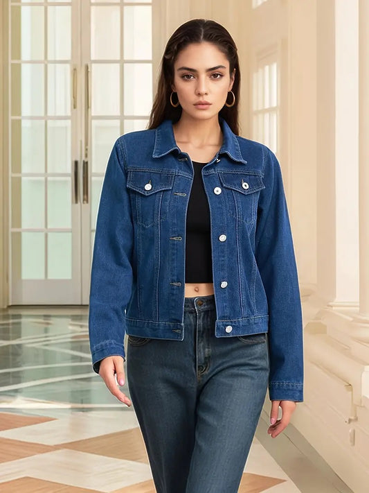 Deep Blue Denim Jacket For Woman