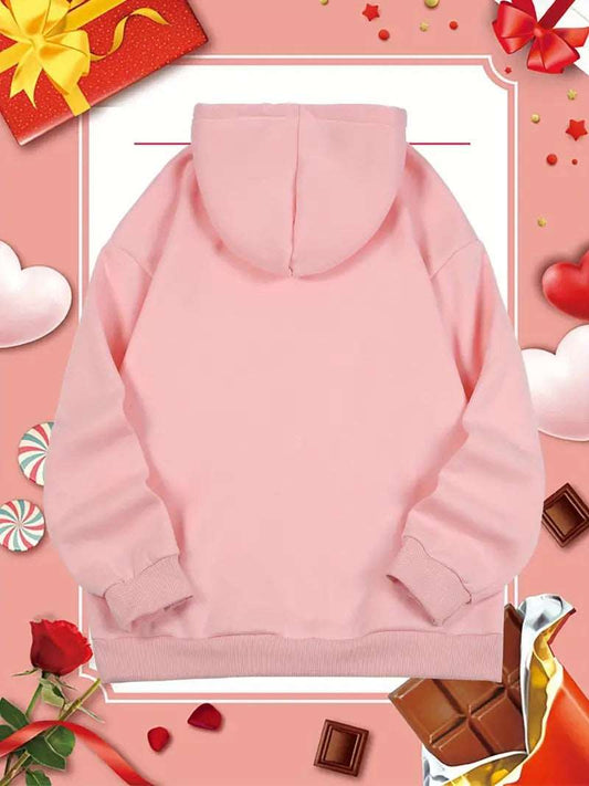 Cat & Heart Printed Hoodie For Woman