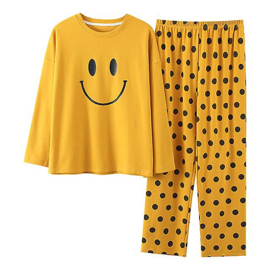 Yellow Smile Face Night Suit For Woman