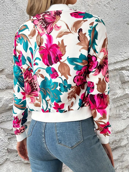 Delicate Bloom Bomber Jacket For Woman