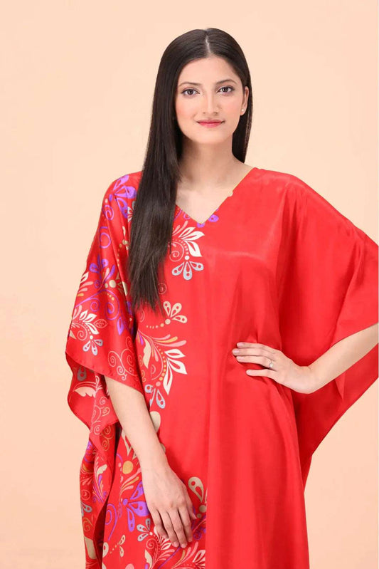 Red Satin Printed Caftan