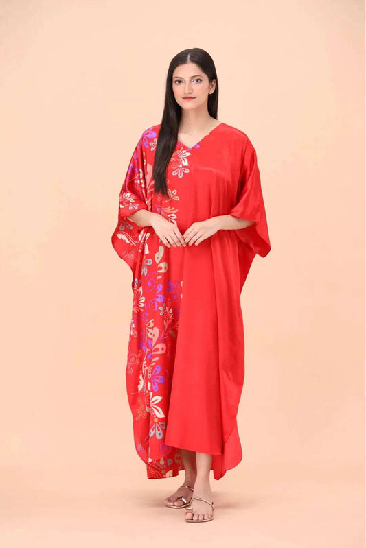 Red Satin Printed Caftan