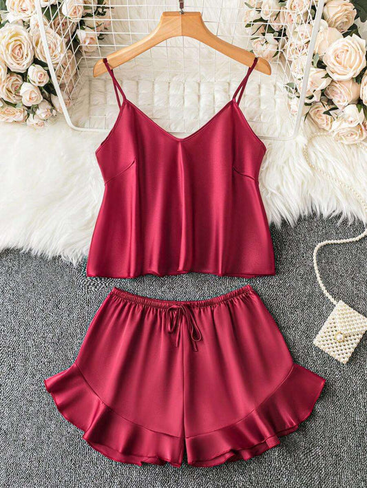 Luxe Scarlet Frill Cami Set For Women