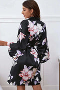 Floral Print Satin Belted Robe