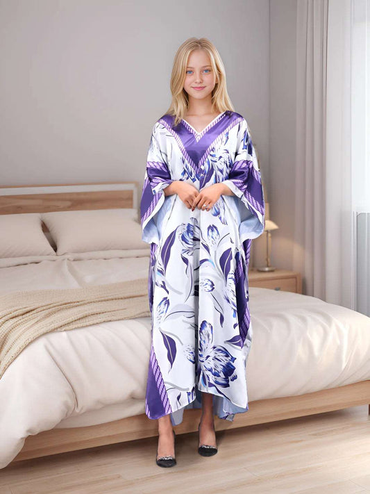 White & Blue Floral Caftan for woman