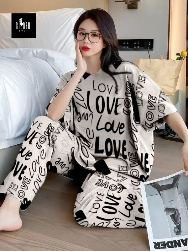 Love Printed Night Suit For Woman