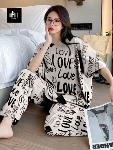 Love Printed Night Suit For Woman