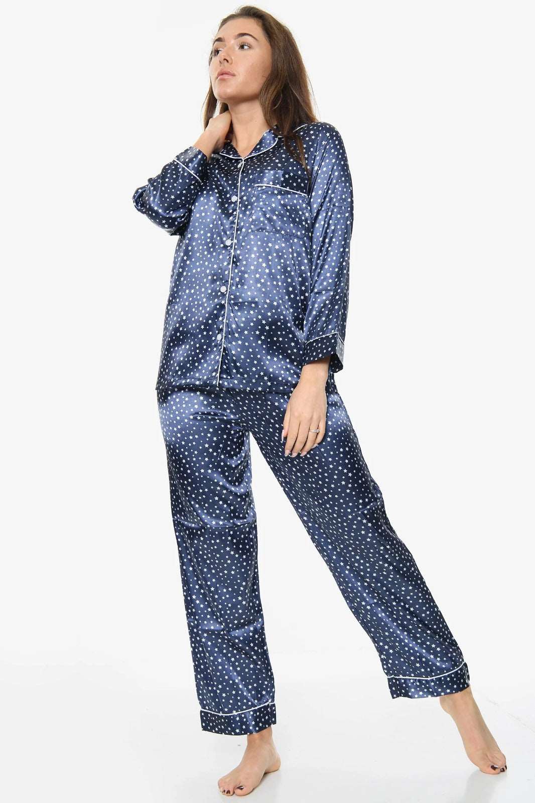 Blue With White Star Pj Set For Woman