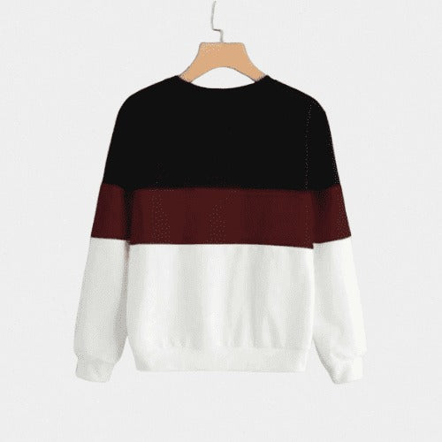 Black Maroon And White Block Sweatshirt For Women