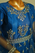 Royal Blue Embroidered Net Frock For Woman