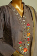 Raw Silk Embroidered Brown with Golden Dupatta For Woman