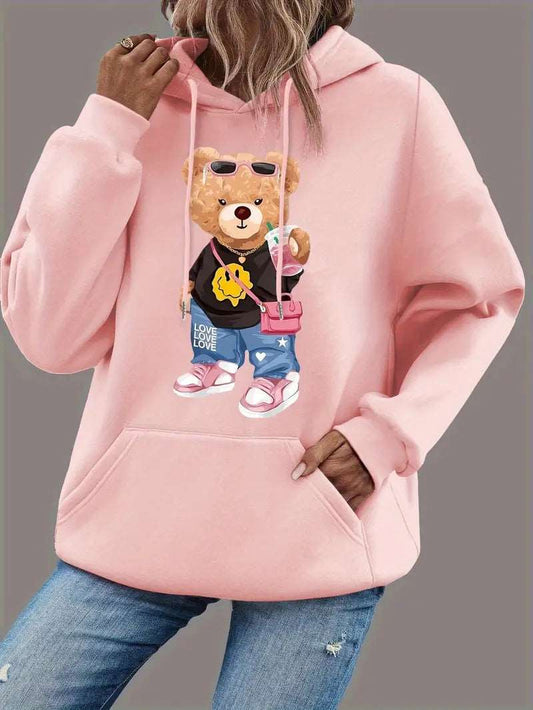 Kawaii Bear Pink Hoodie For Woman