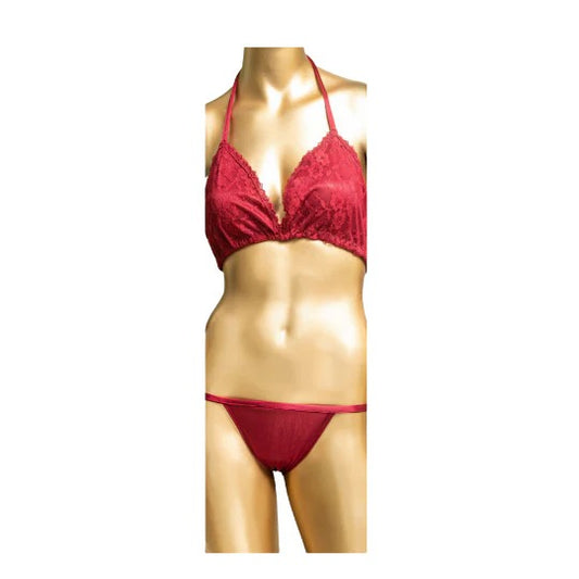 Maroon & Black Lace Gown with Bikini Set - Premium Nightwear for Women