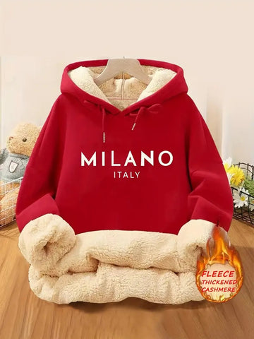 Red Milano Italy Printed Hoodie For Women