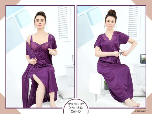 2-Piece Dark Purple Bridal Nightwear with Lace For Woman