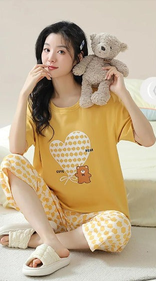 Cute Bear Printed Night Suit For Woman