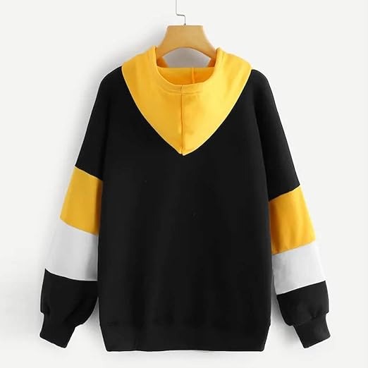 Black with Yellow and White Stripes Zipper Hoodie For Women