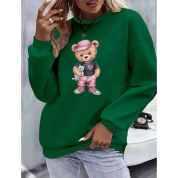 Teddy Bear Pattern Print Sweatshirts For Woman