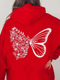 Red Butterfly Printed Hoodies For Woman