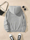 Grey Cartoon Bear Printed Hoodie For Woman