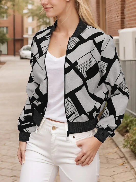 Modern Maze Bomber Jacket For Woman